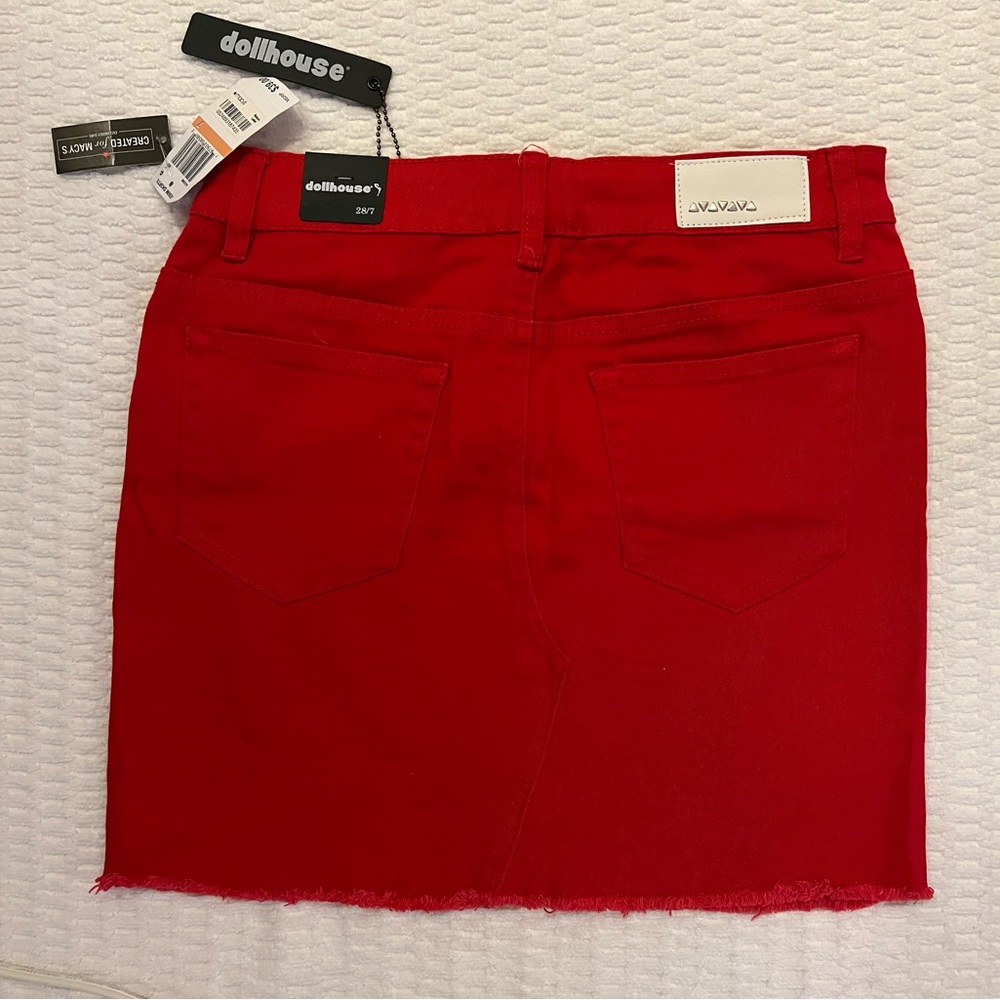 NWT Dollhouse Women's Juniors Denim Red Jean Skirt Size: 7 Waist 28 Cotton Blend